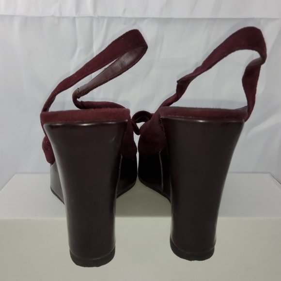 Burgundy 🎀 Velvety slingback wedges with peeptoe - Picture 5 of 9